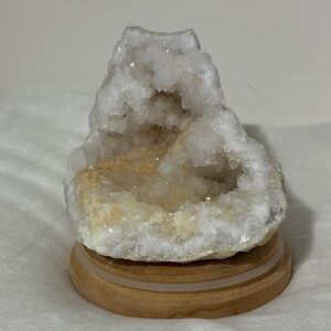 Crystal Cluster Authentic White and Gold Crystal Geode on Wooden Base